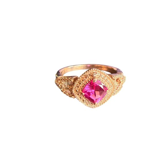Ruby Pink Square Stone Ring Pink toned Stainless Steel Size 10 - Picture 4 of 5